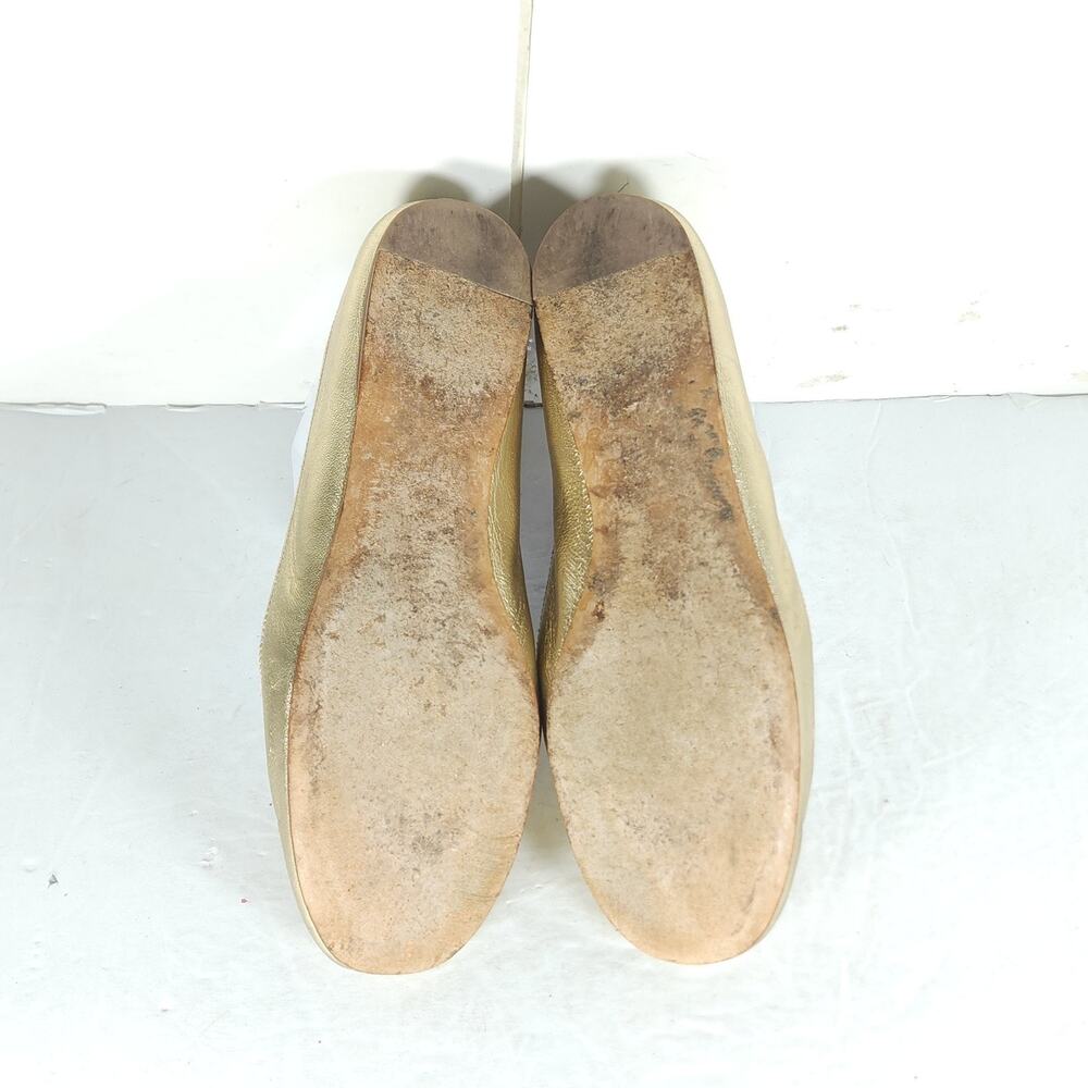 Prada Women's US5,5 EU35,5 Gold Leather Logo Bow Slip On Ballet Flats - Picture 10 of 16